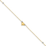 14k Two-Tone Polished Puffed Heart with Beads 10in Anklet-WBC-ANK48-10