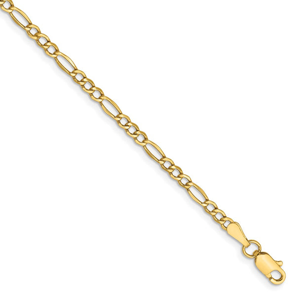 14k 2.5mm Semi-Solid Figaro Chain Anklet-WBC-BC120-9