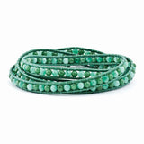 Green Aventurine/Green Quartz/FW Cultured Pearl Clasp Leather Wrap Bracelet-WBC-BF2090