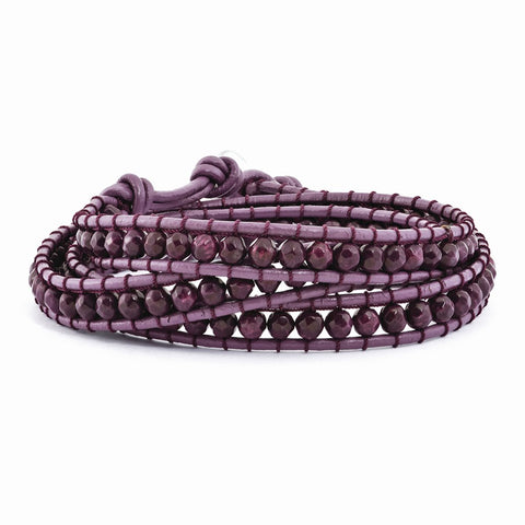 Dyed Purple Jasper Beaded and Leather Multi-Wrap Bracelet-WBC-BF2100