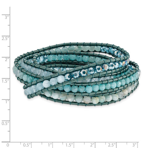 Amazonite/Crystal/Blue Quartz/Leather Multi-wrap Bracelet-WBC-BF2102