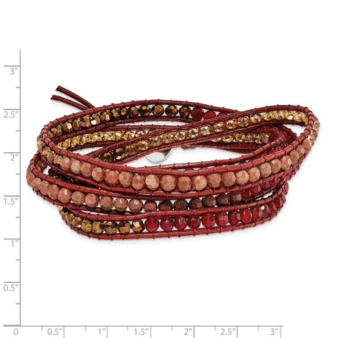 Crystal/Red Quartz/ Red Sand Stone/Leather Multi-wrap Bracelet-WBC-BF2103