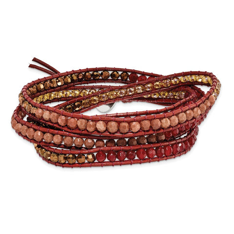 Crystal/Red Quartz/ Red Sand Stone/Leather Multi-wrap Bracelet-WBC-BF2103