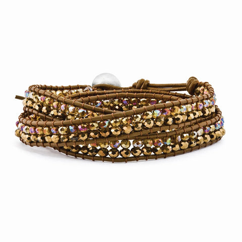 Multi Brown Crystal Bead and Leather Multi-wrap Bracelet-WBC-BF2107