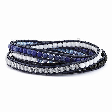 Blue Agate/Crystal/Sodalite/Leather Multi-wrap Bracelet-WBC-BF2111