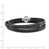 Stainless Steel Serenity Prayer Black Leather Wrap Bracelet-WBC-BF3225-MD