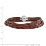 Stainless Steel Serenity Prayer Brown Leather Wrap Bracelet-WBC-BF3228-MD