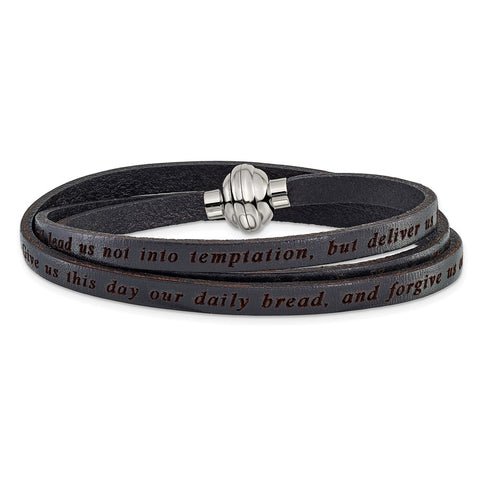 Stainless Steel Lord's Prayer Black Leather Wrap Bracelet-WBC-BF3229-MD