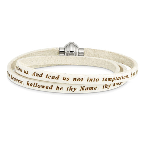 Stainless Steel Lord's Prayer White Leather Wrap Bracelet-WBC-BF3230-MD