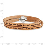 Stainless Steel Lord's Prayer Tan Leather Wrap Bracelet-WBC-BF3231-MD
