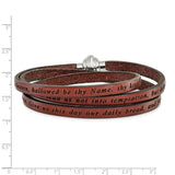 Stainless Steel Lord's Prayer Brown Leather Wrap Bracelet-WBC-BF3232-SM