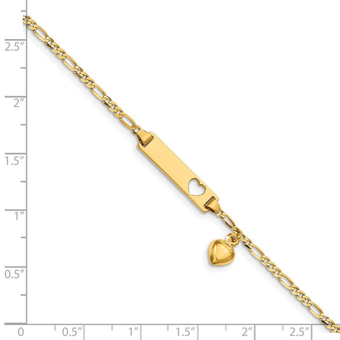 14k Cut-out Heart w/Dangling Heart Children's Figaro Link ID Bracelet-WBC-BID54-6