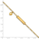 14k Dangling Heart Children's Figaro Link ID Bracelet-WBC-BID55-6