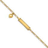 14k Dangling Heart Children's Figaro Link ID Bracelet-WBC-BID55-6