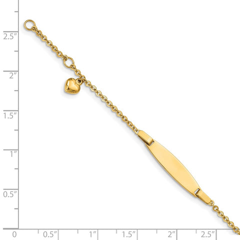 14k Polished w/ Dangling Heart w/.5in ext. Baby ID Bracelet-WBC-BID87-4.5