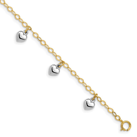14k Two-tone Polished Dangle Heart Baby Bracelet-WBC-BID90-5.5