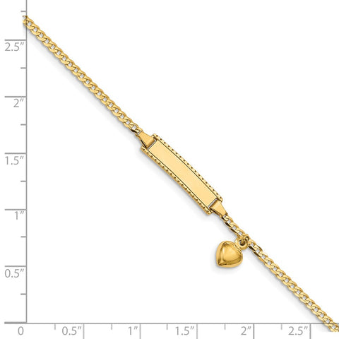 14k Children's Heart Dangle Curb Link ID Bracelet-WBC-BID95-6