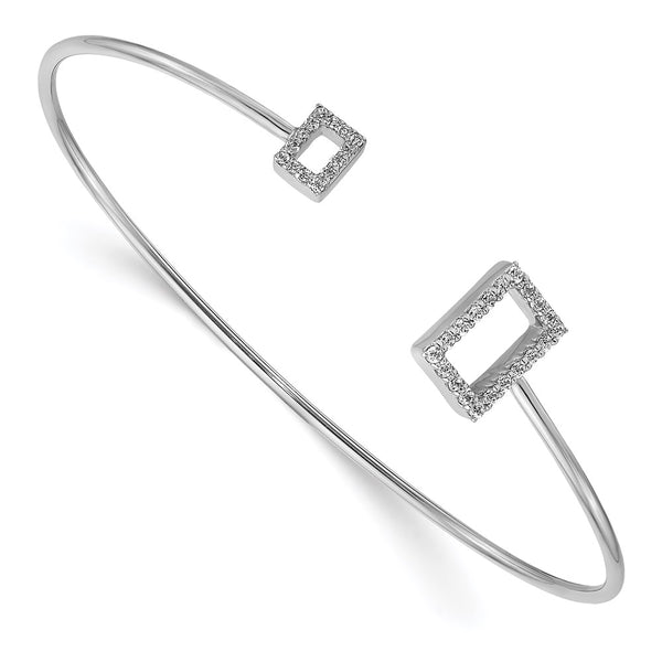 14k White Gold Diamond Squares Flexible Cuff Bangle-WBC-BM3710-025-WA