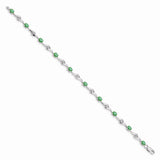 14k White Gold White Sapphire and Emerald Gemstone Bracelet-WBC-BM4473-EM-W