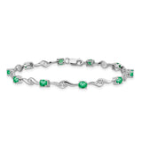 14k White Gold White Sapphire and Emerald Gemstone Bracelet-WBC-BM4473-EM-W