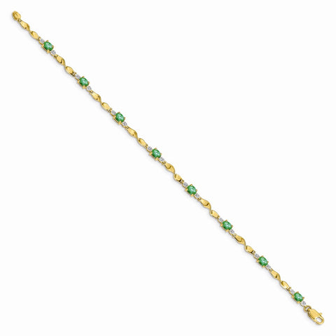 14k Diamond and Oval Emerald Bracelet-WBC-BM4475-EM-001-YA