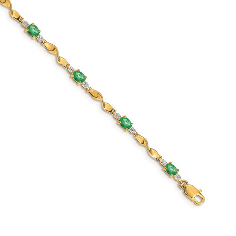 14k Diamond and Oval Emerald Bracelet-WBC-BM4475-EM-001-YA