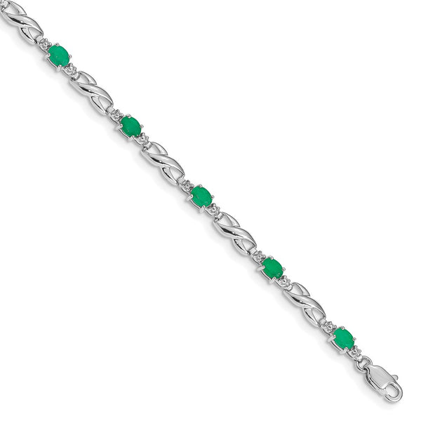 10k White Gold Diamond and Emerald Bracelet-WBC-BM4477-EM-001-1WA