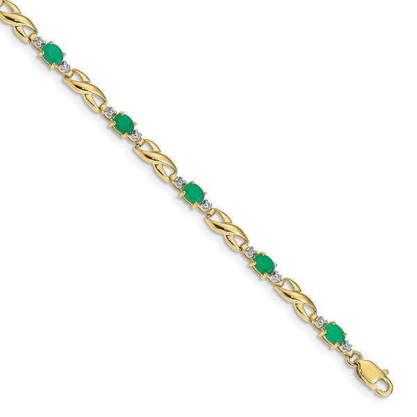 10k Diamond and Oval Emerald Bracelet-WBC-BM4477-EM-001-1YA