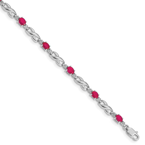 10k White Gold Diamond and Composite Ruby Bracelet-WBC-BM4477-RU-001-1WA