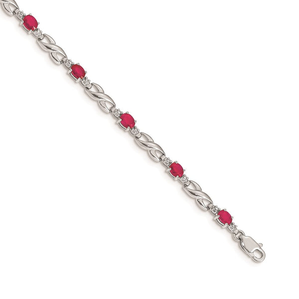 14k White Gold Diamond and Composite Ruby Bracelet-WBC-BM4477-RU-001-WA