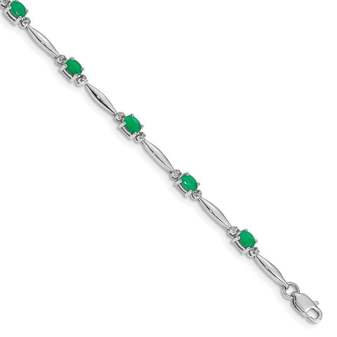 10k White Gold Diamond and Emerald Bracelet-WBC-BM4484-EM-001-1WA