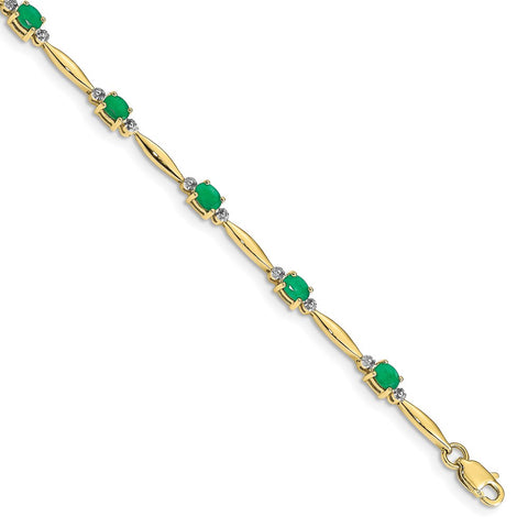 10k Diamond and Oval Emerald Bracelet-WBC-BM4484-EM-001-1YA