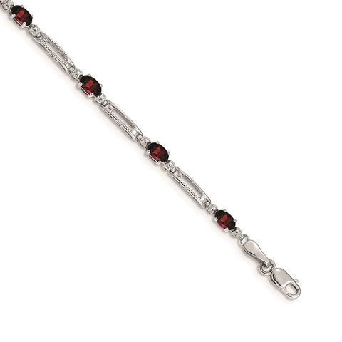 14k White Gold Diamond and Garnet Bracelet-WBC-BM4492-GA-001-WA