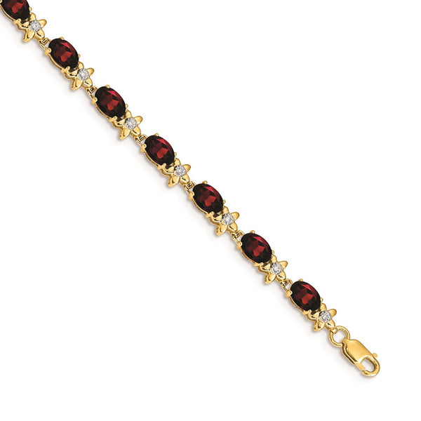 14k Floral Diamond and Garnet Bracelet-WBC-BM4495-GA-010-YA