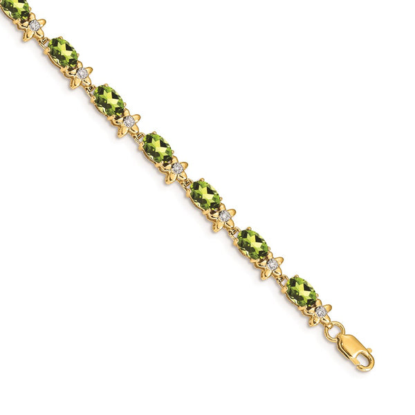 14k Floral Diamond and Peridot Bracelet-WBC-BM4495-PE-010-YA