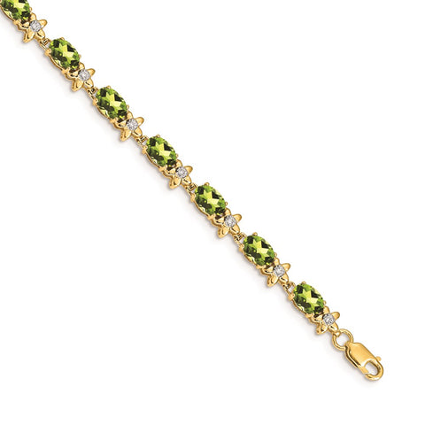 14k Floral Diamond and Peridot Bracelet-WBC-BM4495-PE-010-YA