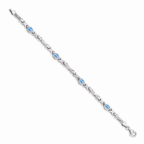 14k White Gold Blue Topaz Bracelet-WBC-BM4497-BT-W