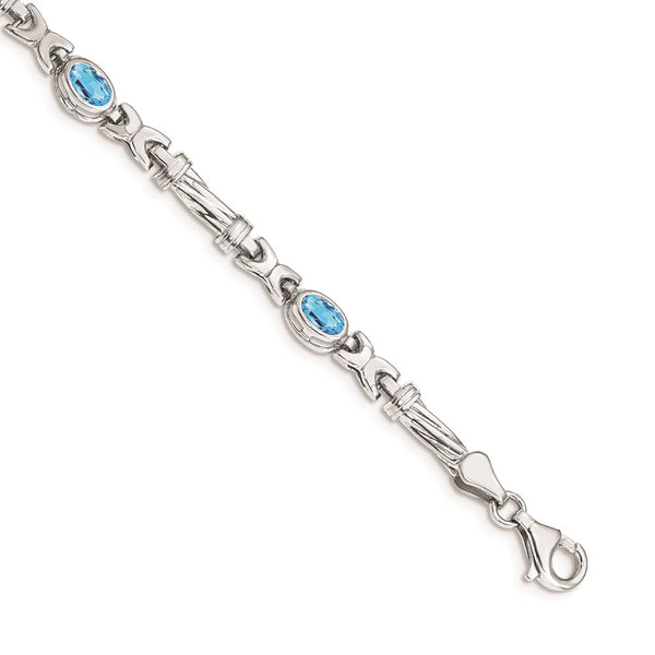 14k White Gold Blue Topaz Bracelet-WBC-BM4497-BT-W