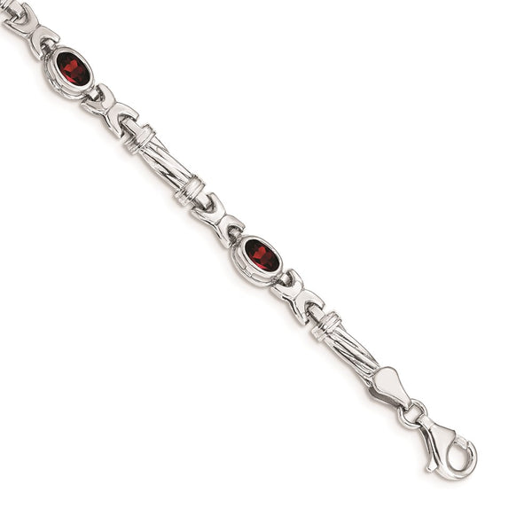 14k White Gold Garnet Bracelet-WBC-BM4497-GA-W