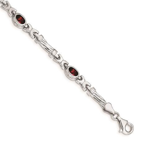 14k White Gold Garnet Bracelet-WBC-BM4497-GA-W