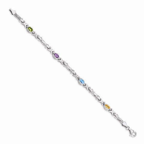 14k White Gold Rainbow Gemstone Bracelet-WBC-BM4497-RB-W