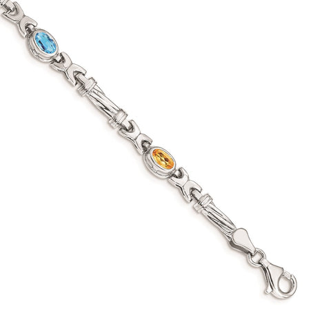 14k White Gold Rainbow Gemstone Bracelet-WBC-BM4497-RB-W