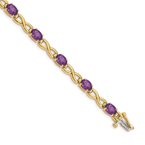 14k 7x5mm Oval Amethyst Bracelet-WBC-BM4498-AM-Y