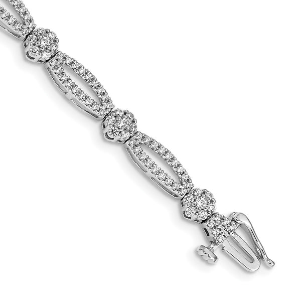 14k White Gold Diamond Flower Link Bracelet-WBC-BM4626-200-WA