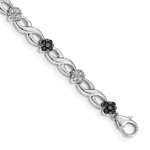 14k White Gold White and Black Diamond Flower Infinity Bracelet-WBC-BM4629-100-WA