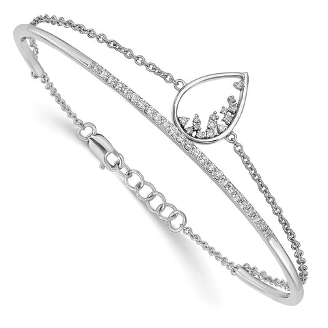 14k White Gold Polished Teardrop Bar Diamond 7in Bracelet-WBC-BM6829-037-WA