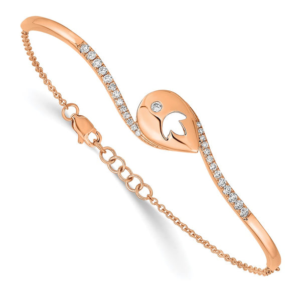 14k Rose Gold PDiamond Teardrop Flower Bar 7in w/.5 ext Bracelet-WBC-BM6882-038-RA