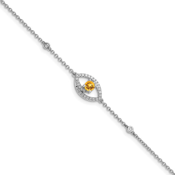 14k White Gold Polished Diamond and Citrine 7in Bracelet-WBC-BM6896-CI-020-WA