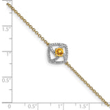 14k Polished Diamond and Citrine Squares 7in Bracelet-WBC-BM6900-CI-014-YA