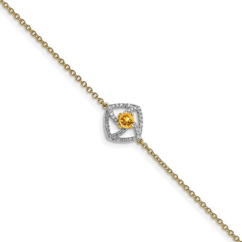 14k Polished Diamond and Citrine Squares 7in Bracelet-WBC-BM6900-CI-014-YA